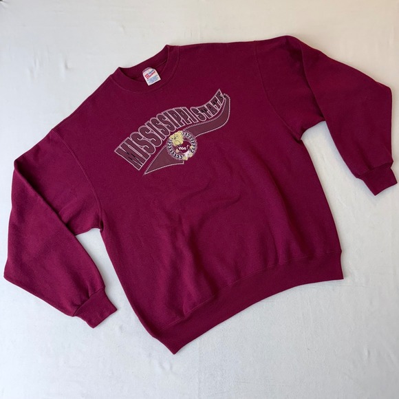 Vintage Hanes Mississippi State Bulldogs Sweatshirt XL Maroon Crewneck - Picture 6 of 11